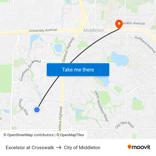 Excelsior at Crosswalk to City of Middleton map