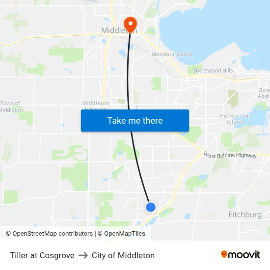 Tiller at Cosgrove to City of Middleton map