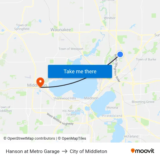 Hanson at Metro Garage to City of Middleton map