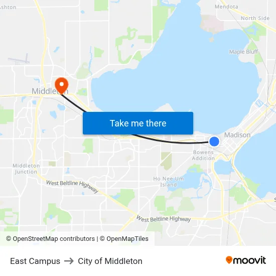 East Campus to City of Middleton map