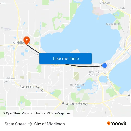 State Street to City of Middleton map
