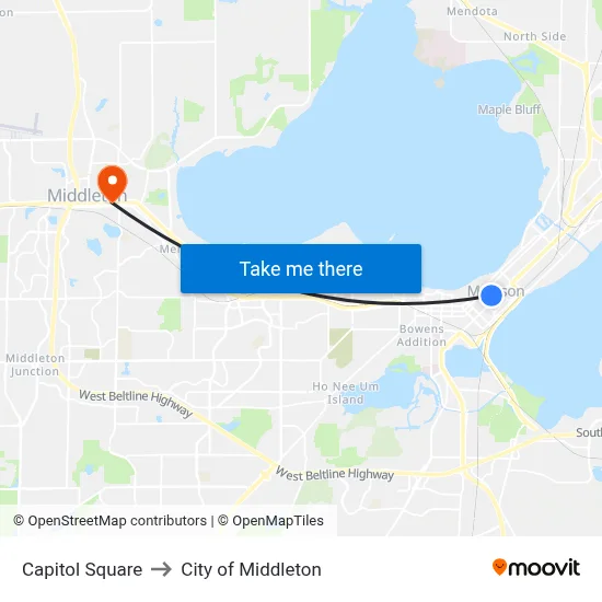 Capitol Square to City of Middleton map