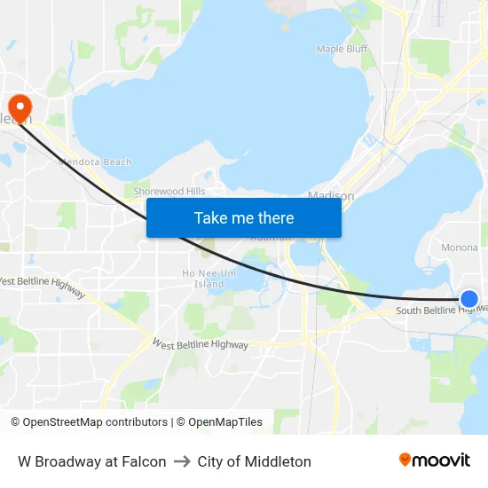 W Broadway at Falcon to City of Middleton map