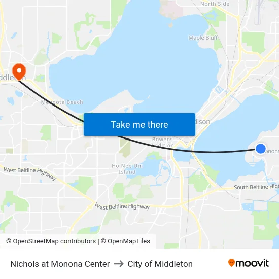 Nichols at Monona Center to City of Middleton map
