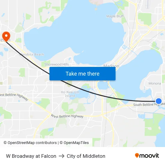 W Broadway at Falcon to City of Middleton map