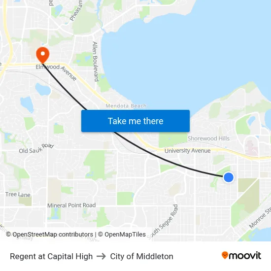 Regent at Capital High to City of Middleton map