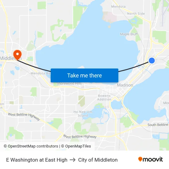 E Washington at East High to City of Middleton map