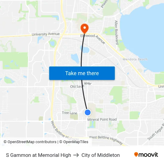 S Gammon at Memorial High to City of Middleton map