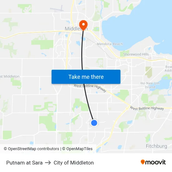Putnam at Sara to City of Middleton map