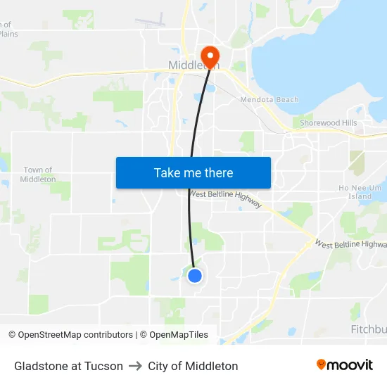Gladstone at Tucson to City of Middleton map