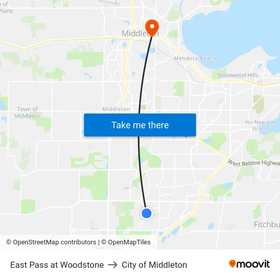 East Pass at Woodstone to City of Middleton map