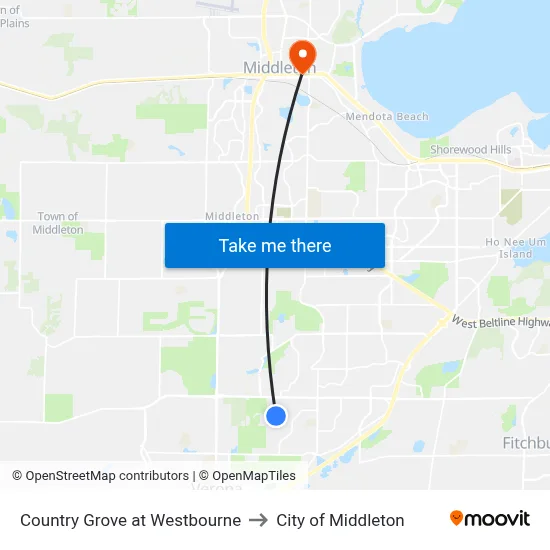 Country Grove at Westbourne to City of Middleton map