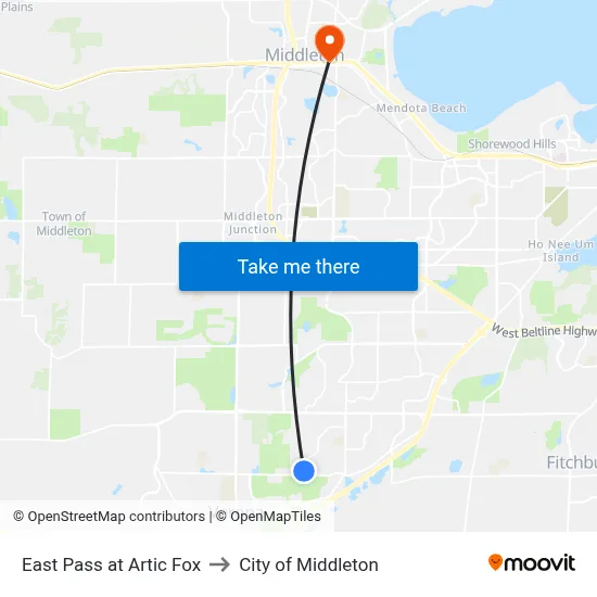 East Pass at Artic Fox to City of Middleton map