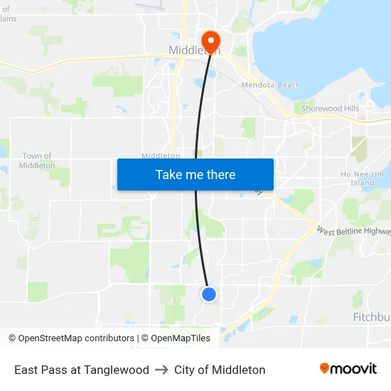 East Pass at Tanglewood to City of Middleton map