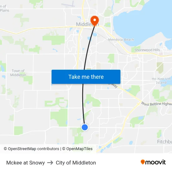 Mckee at Snowy to City of Middleton map