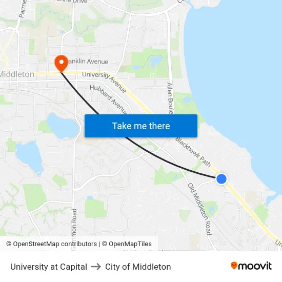 University at Capital to City of Middleton map