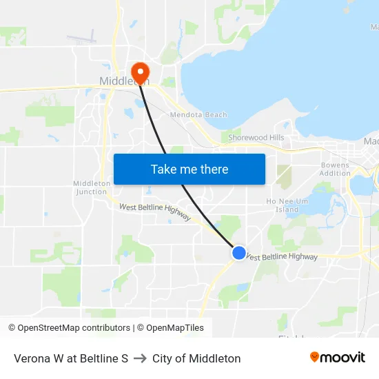 Verona W at Beltline S to City of Middleton map