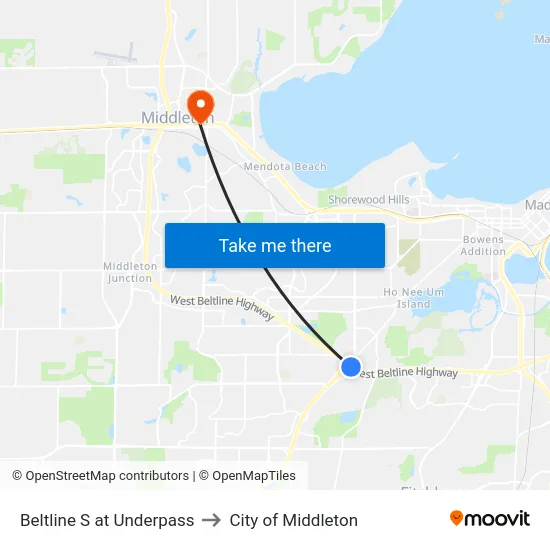 Beltline S at Underpass to City of Middleton map