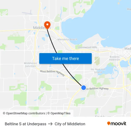 Beltline S at Underpass to City of Middleton map