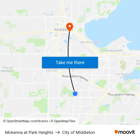Mckenna at Park Heights to City of Middleton map