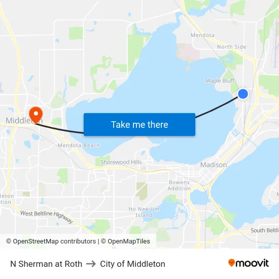 N Sherman at Roth to City of Middleton map
