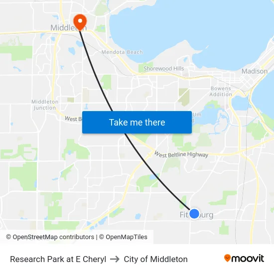 Research Park at E Cheryl to City of Middleton map