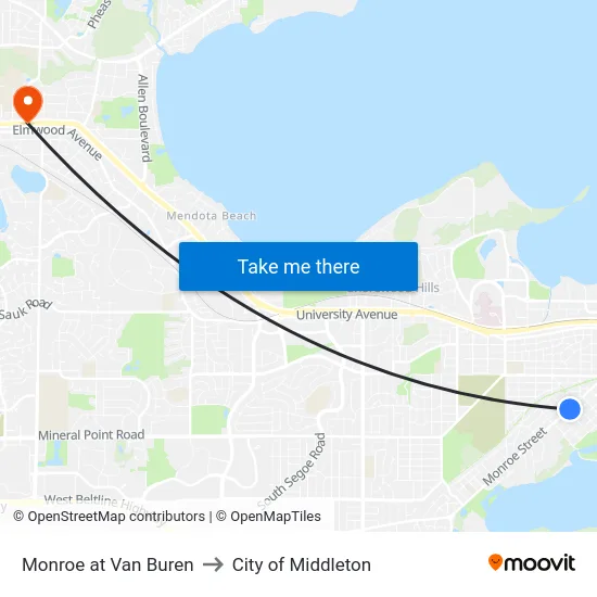 Monroe at Van Buren to City of Middleton map