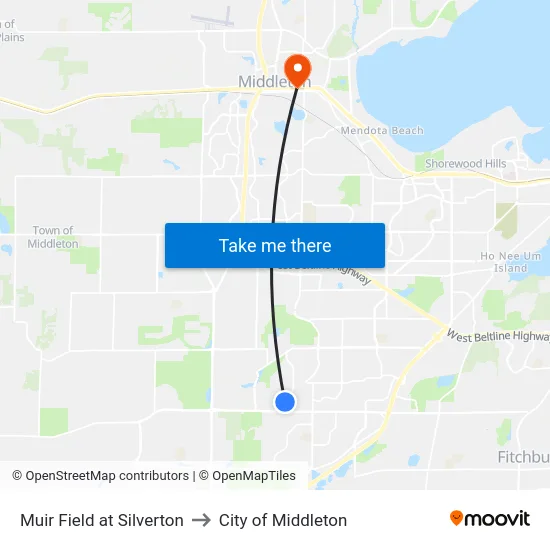 Muir Field at Silverton to City of Middleton map