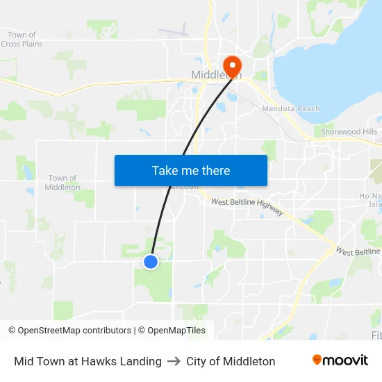Mid Town at Hawks Landing to City of Middleton map