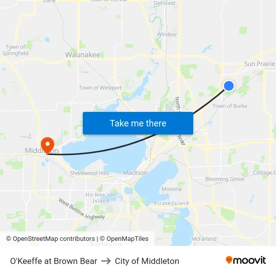 O'Keeffe at Brown Bear to City of Middleton map