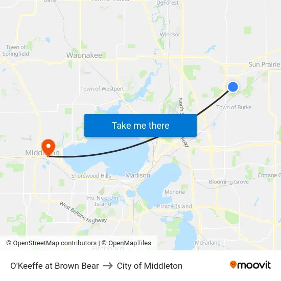 O'Keeffe at Brown Bear to City of Middleton map