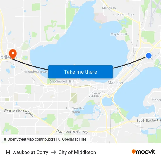 Milwaukee at Corry to City of Middleton map