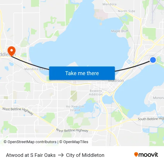 Atwood at S Fair Oaks to City of Middleton map