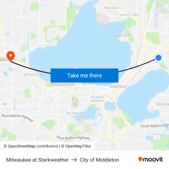 Milwaukee at Starkweather to City of Middleton map