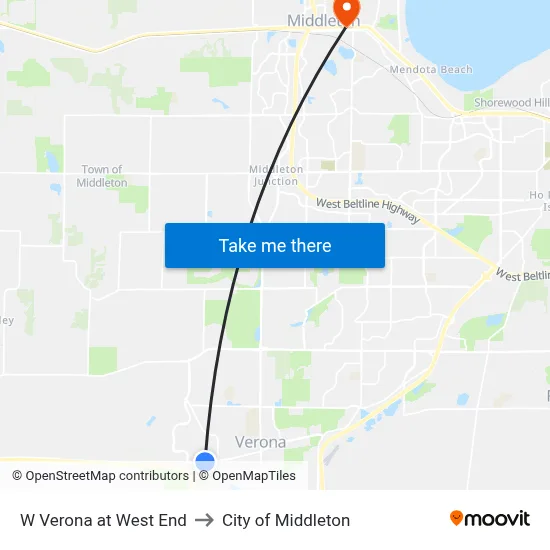 W Verona at West End to City of Middleton map