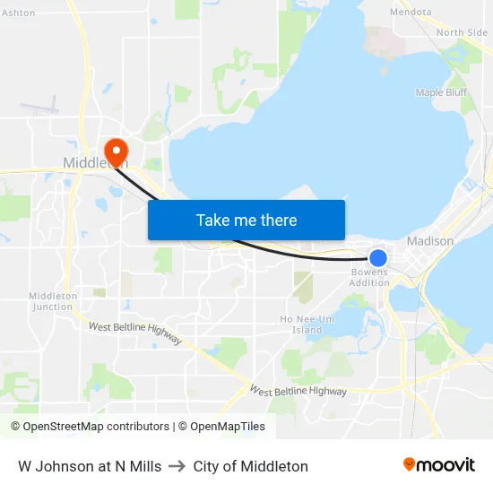W Johnson at N Mills to City of Middleton map