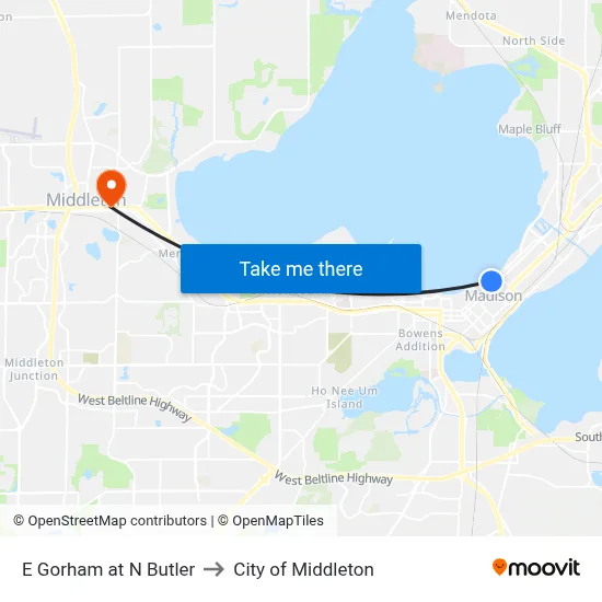 E Gorham at N Butler to City of Middleton map