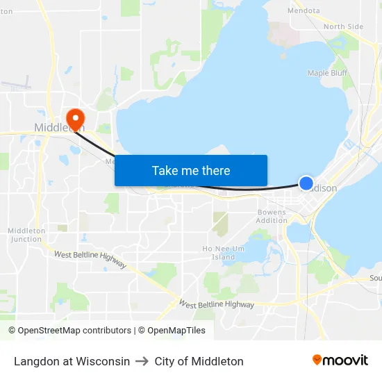 Langdon at Wisconsin to City of Middleton map