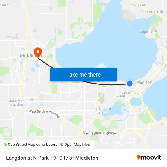 Langdon at N Park to City of Middleton map