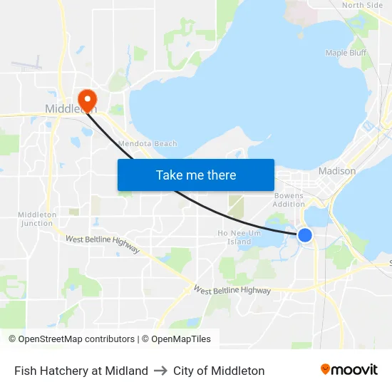Fish Hatchery at Midland to City of Middleton map