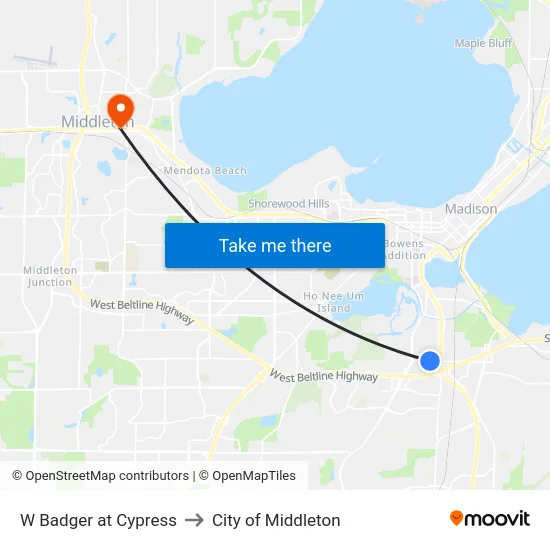 W Badger at Cypress to City of Middleton map