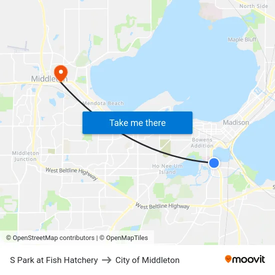 S Park at Fish Hatchery to City of Middleton map