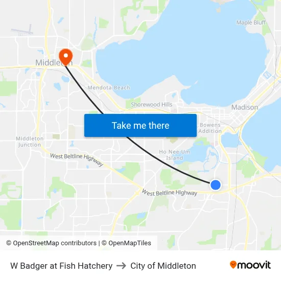 W Badger at Fish Hatchery to City of Middleton map