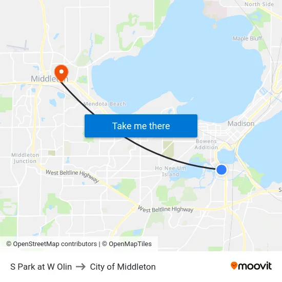 S Park at W Olin to City of Middleton map
