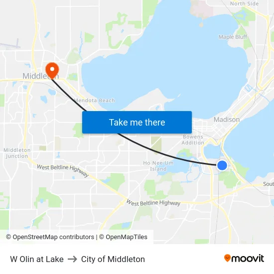 W Olin at Lake to City of Middleton map