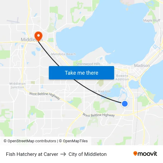 Fish Hatchery at Carver to City of Middleton map