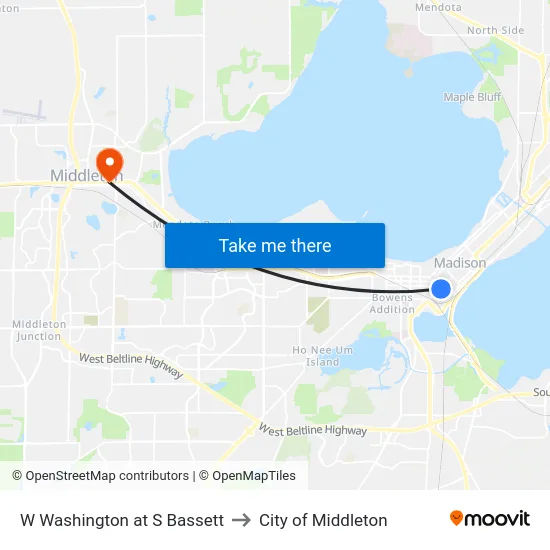 W Washington at S Bassett to City of Middleton map
