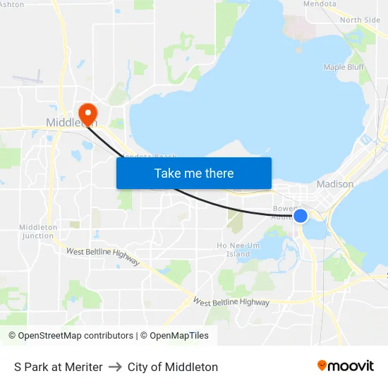 S Park at Meriter to City of Middleton map