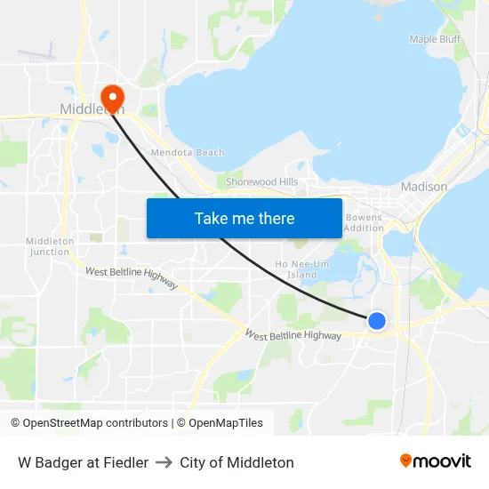 W Badger at Fiedler to City of Middleton map