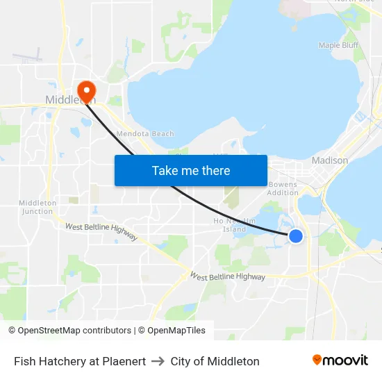 Fish Hatchery at Plaenert to City of Middleton map